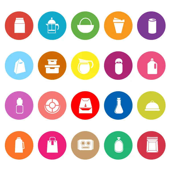 Variété alimentaire paquet icônes plates sur fond blanc — Image vectorielle