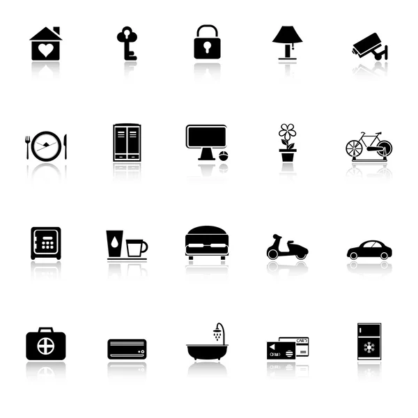 General home stay icons with reflect on white background — Stock Vector