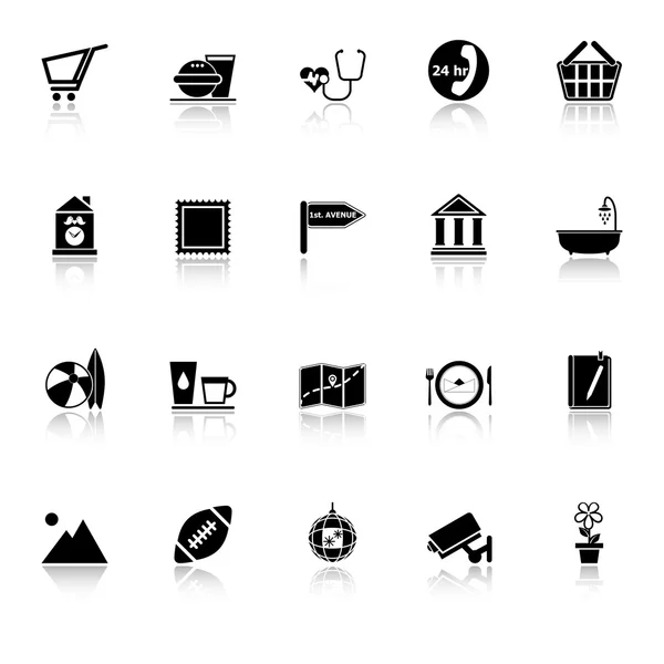 Icônes signe de lieu public avec réflexion sur fond blanc — Image vectorielle
