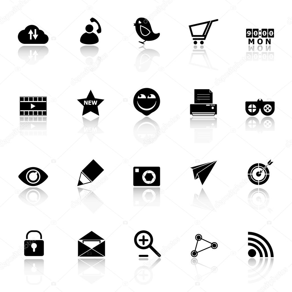 Internet useful icons with reflect on white background