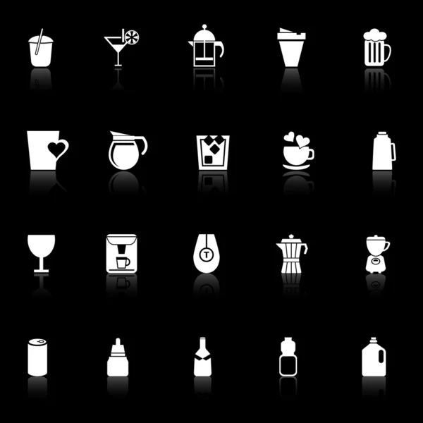 Variety drink icons with reflect on black background — Stock Vector