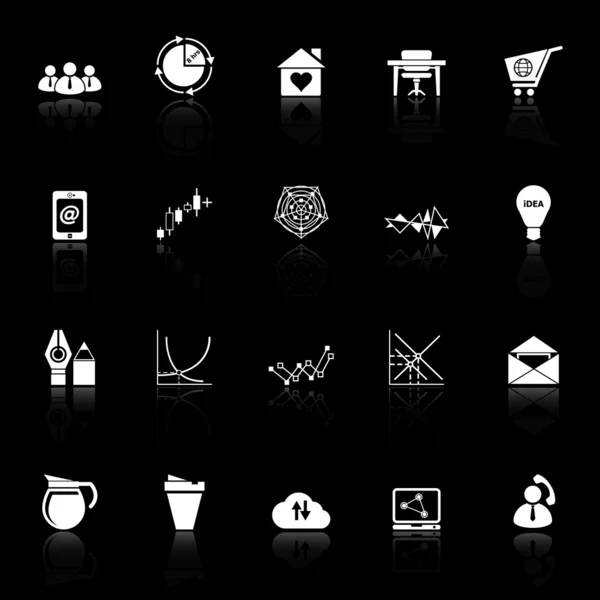 Iconos de organización virtual con reflexionar sobre el fondo negro — Vector de stock