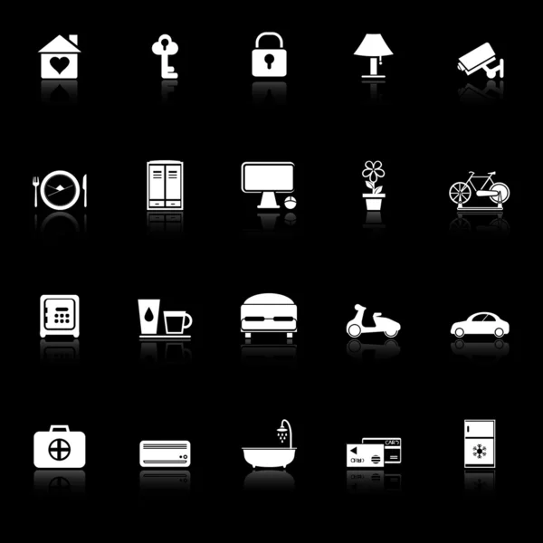 General home stay icons with reflect on black background — Stock Vector