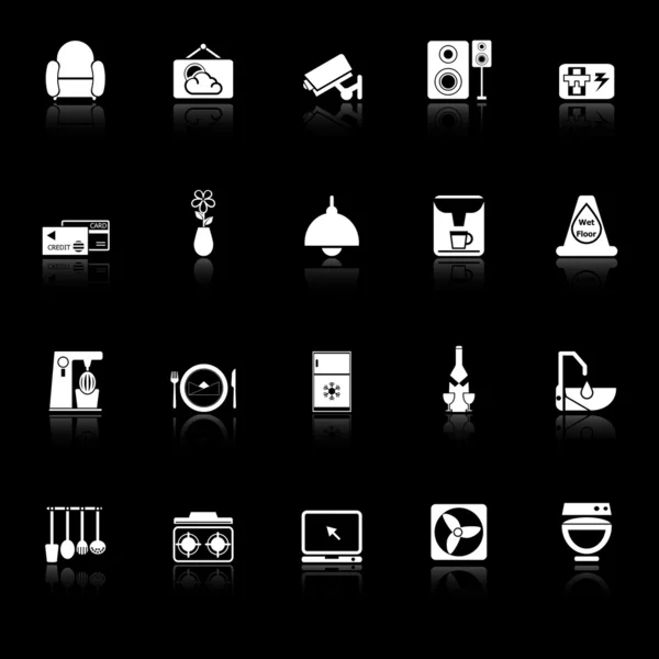 Cafe and restaurant icons with reflect on black background — Stock Vector