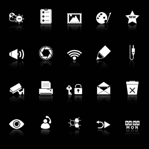 General computer screen icons with reflect on black background — Stock Vector