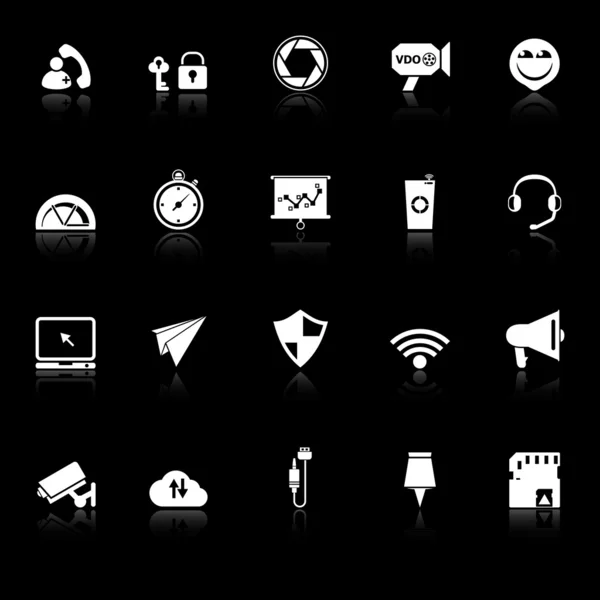 Iconos de pantalla de teléfono inteligente con reflejo en el fondo negro — Archivo Imágenes Vectoriales