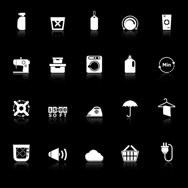 Laundry icons with reflect on black background — Stock Vector