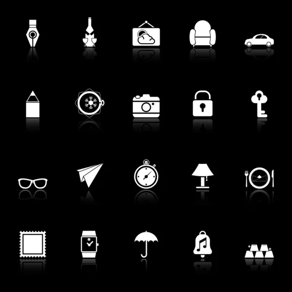 Vintage collection icons with reflect on black background — Stock Vector