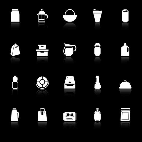 Variety food package icons with reflect on black background — Stock Vector