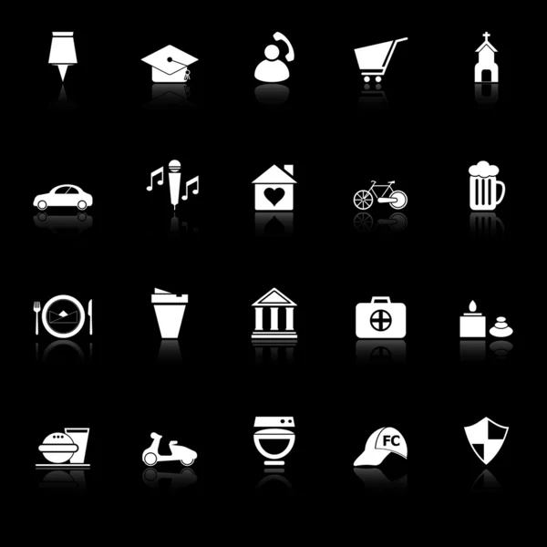 Znak i symbol ikonach z refleksji na czarnym tle — Stok Vektör
