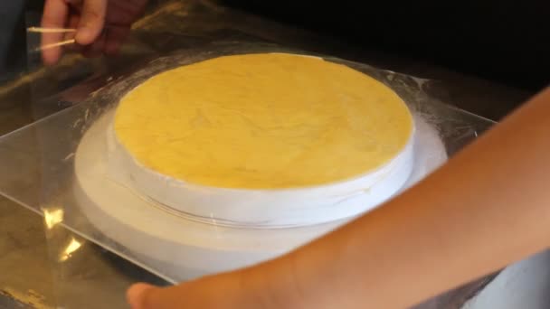 Première étape de fabrication de gâteau à la crêpe, Vidéo stock — Video