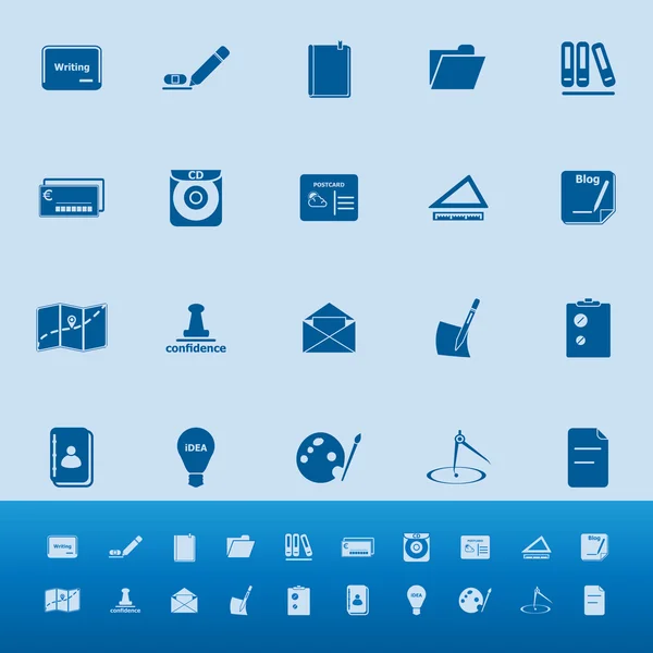 Escribir iconos de color relacionados sobre fondo azul — Archivo Imágenes Vectoriales