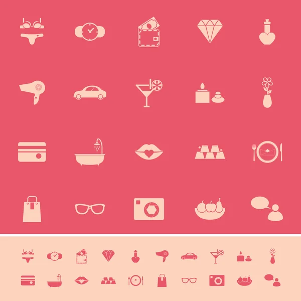 Lady related item color icons on pink background — Stock Vector