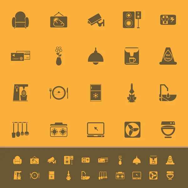 Café en restaurant kleur pictogrammen op oranje achtergrond — Stockvector