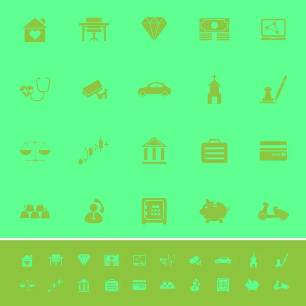 Iconos de color relacionados con seguros sobre fondo verde — Archivo Imágenes Vectoriales
