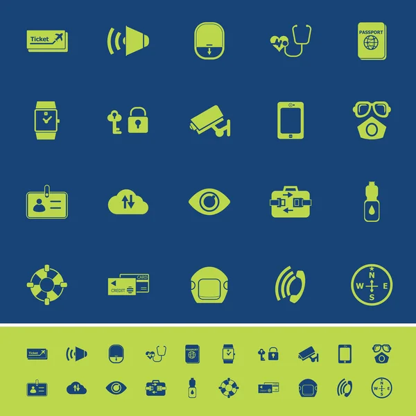 Passagerarnas säkerhet färgikoner på blå bakgrund — Stock vektor