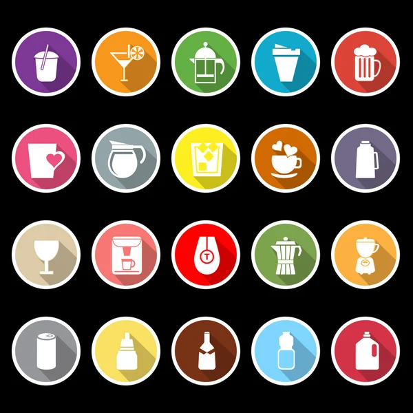 Variety drink icons with long shadow — Stock Vector