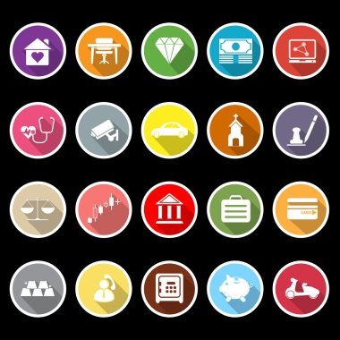 Uzun gölge ile sigorta ilgili düz simgeler