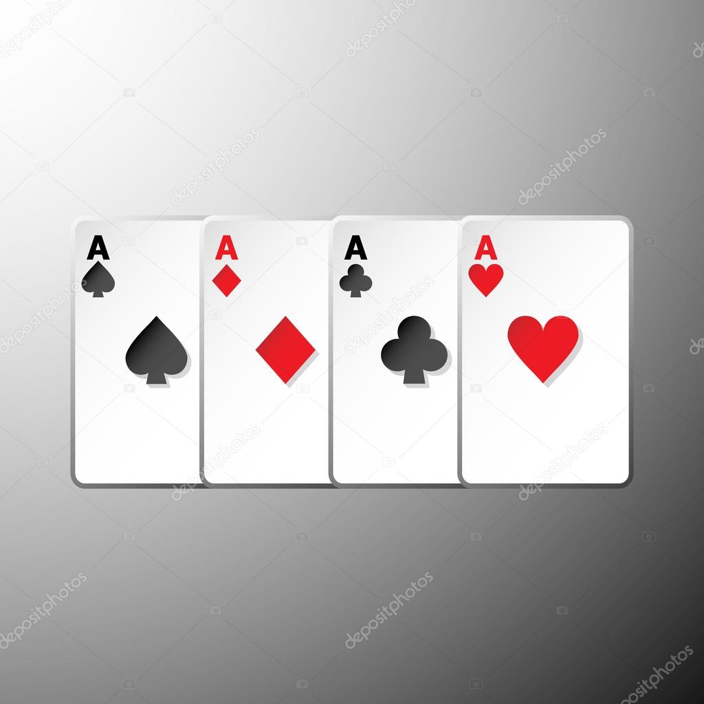 Four playing cards suits symbols on gray background