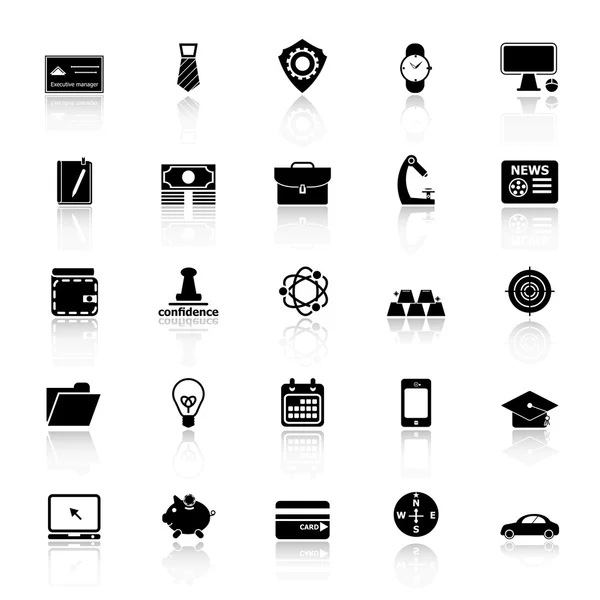 Businessman item icons with reflect on white background — Stock Vector