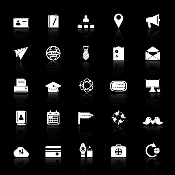 Contact connection icons with reflect on black background — Stock Vector