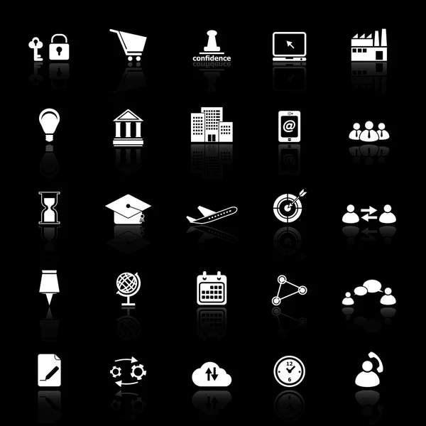 Business connection icons with reflect on black background — Stock Vector