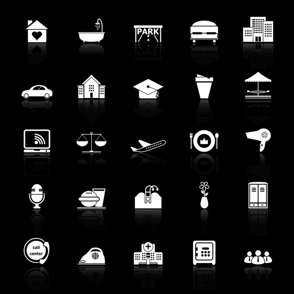 Hospitality iş ikonları/simgeleri ile siyah arka plan üzerine yansıtmak — Stok Vektör