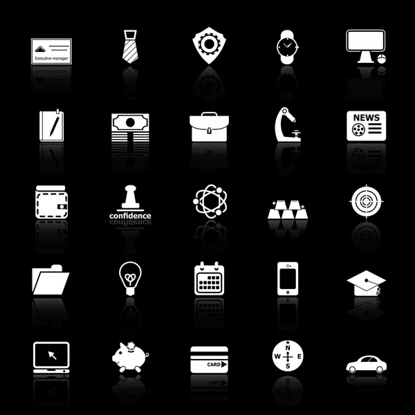 Businessman item icons with reflect on black background — Stock Vector