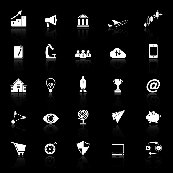 Icônes de démarrage d'entreprise avec réflexion sur fond noir — Image vectorielle