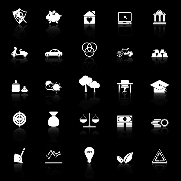 Sufficient economy icons with reflect on black background — Stock Vector