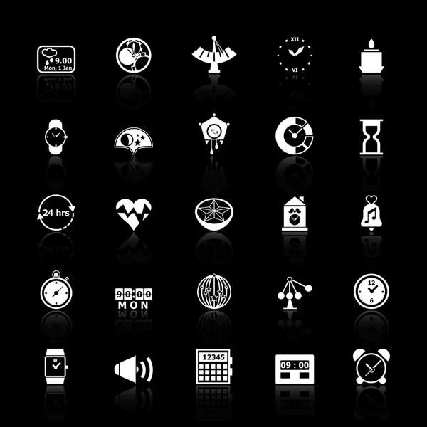 Design time icons with reflect on black background — Stock Vector