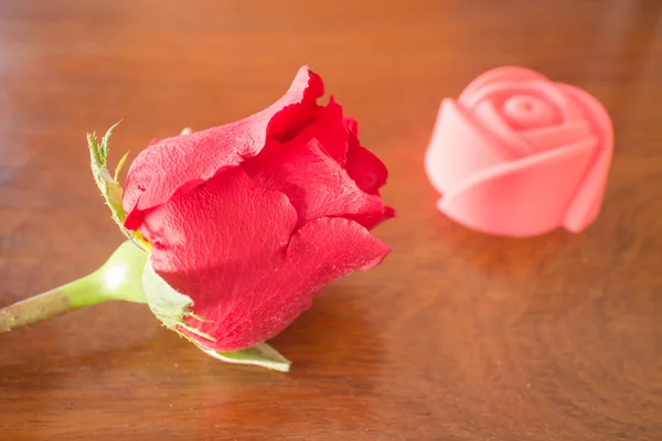 Beautiful red rose on vintage background — Stock Photo, Image