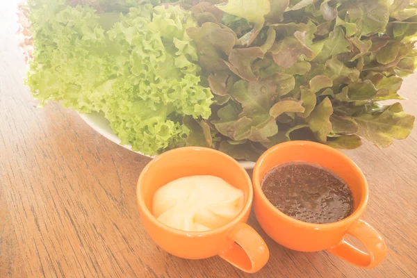 Refeição de salada orgânica fresca com molho — Fotografia de Stock