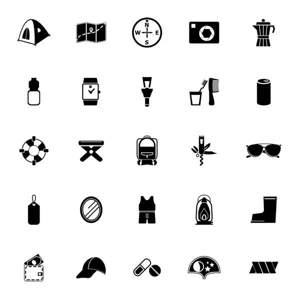 Camping necessary icons on white background — Stock Vector