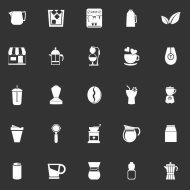 Kahve ve çay simgeler gri arka plan üzerinde