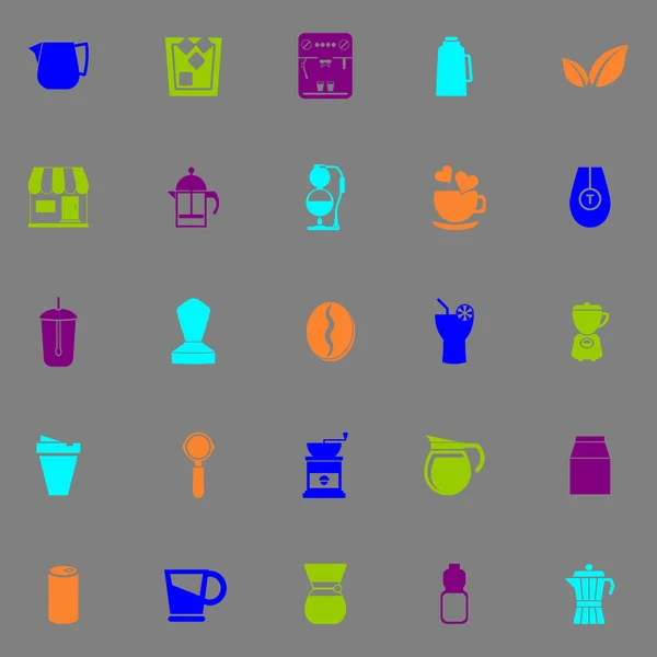 Iconos de café y té color fluorescente sobre fondo gris — Archivo Imágenes Vectoriales