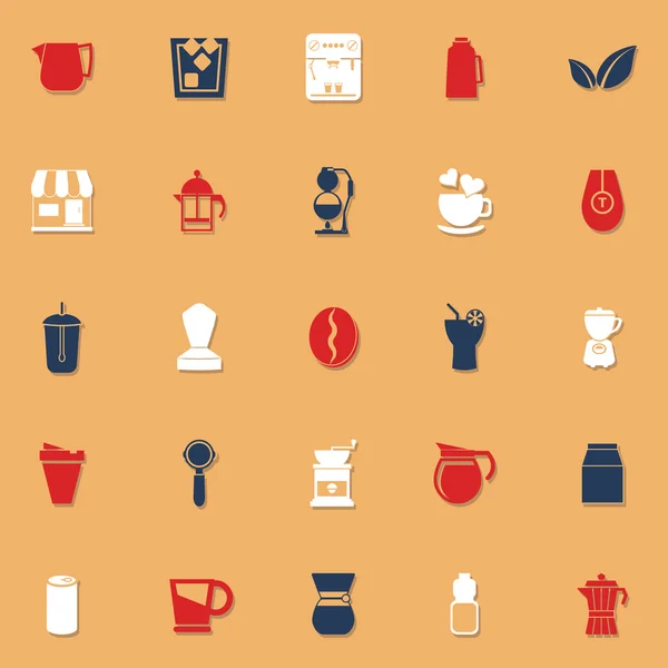 Koffie en thee klassieke kleur pictogrammen met schaduw — Stockvector