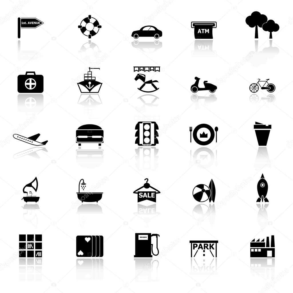 Map place icons with reflect on white background