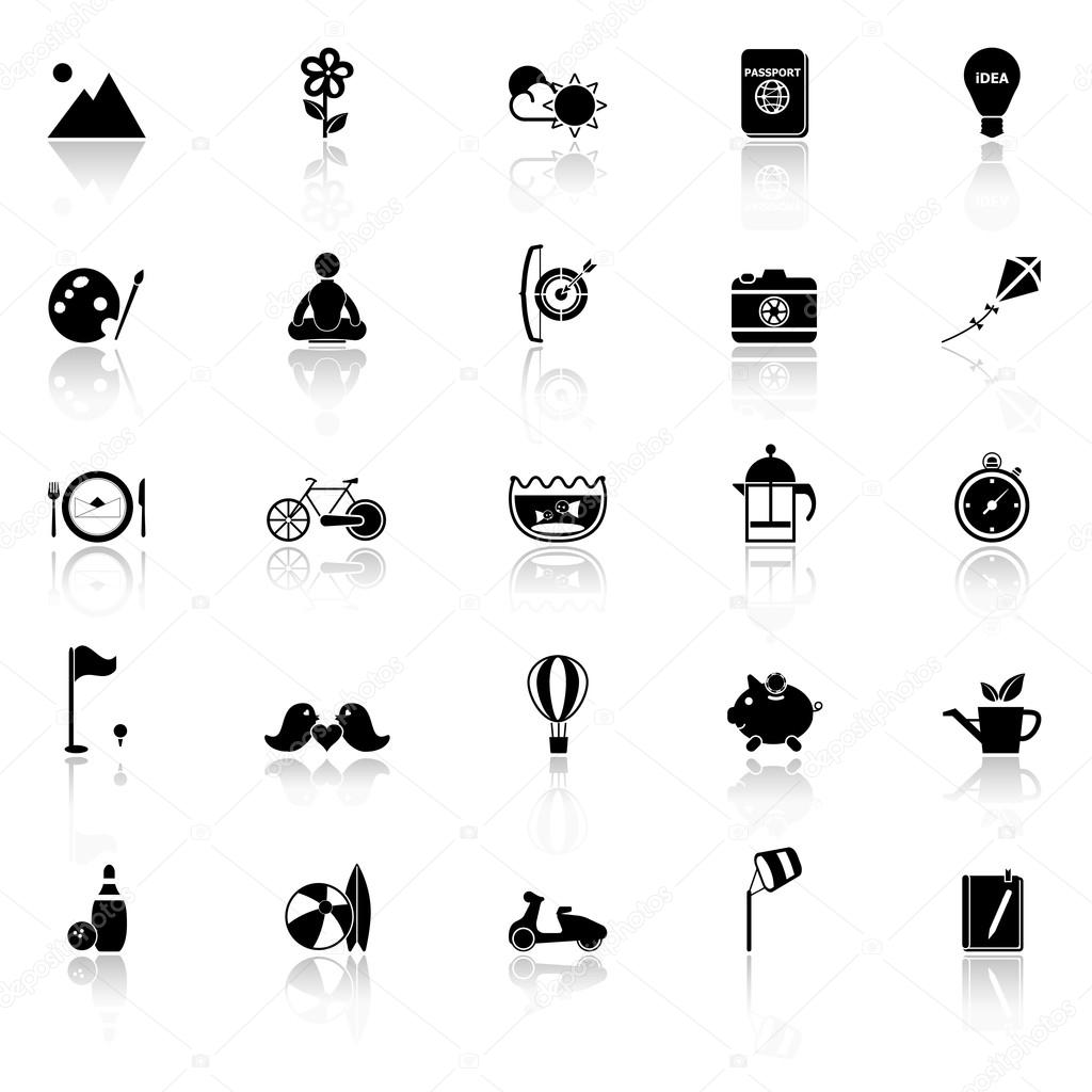 Slow life activity icons with reflect on white background
