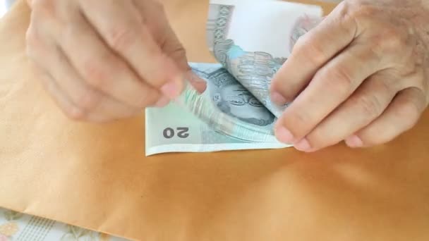 Man Hand Counting Thai 20 Baht Banconote, filmati azionari — Video Stock