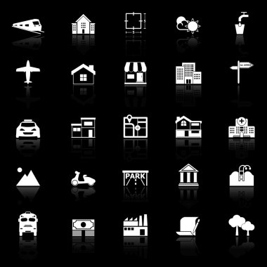 Real estate icons with reflect on black background clipart