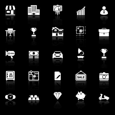Asset and property icons with reflect on black background clipart