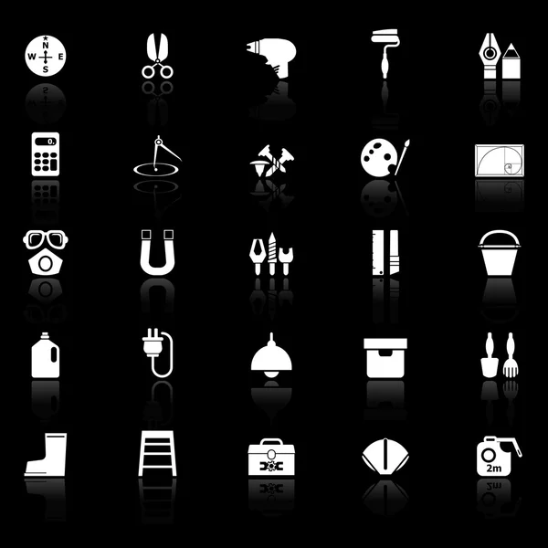 Iconos de herramientas de bricolaje con reflexionar sobre fondo negro — Vector de stock