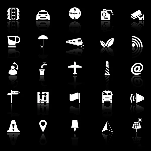 Map sign icons with reflect on black background — Stock Vector