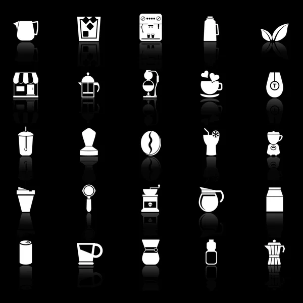 Iconos de café y té con reflexionar sobre el fondo negro — Archivo Imágenes Vectoriales