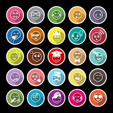 Face action line flat icons with long shadow