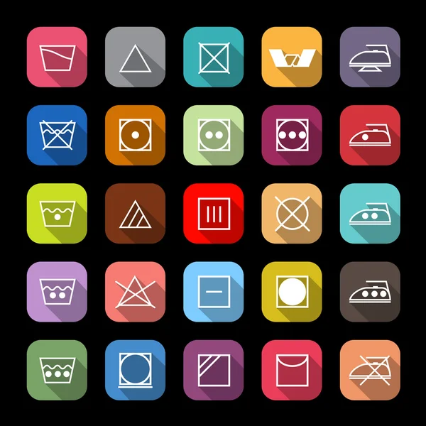 Fabric care line icons with long shadow — Stockvector