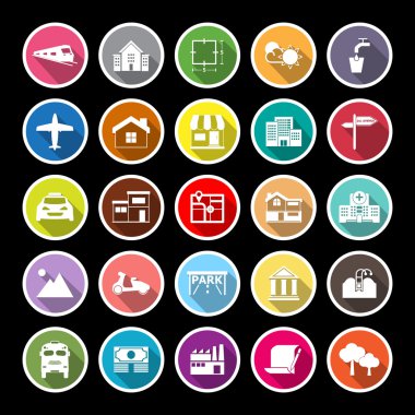 Real estate flat icons with long shadow clipart
