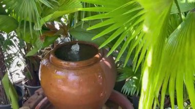 Açık hava bahçesinde dekore edilmiş mini çeşme, stok görüntüleri.