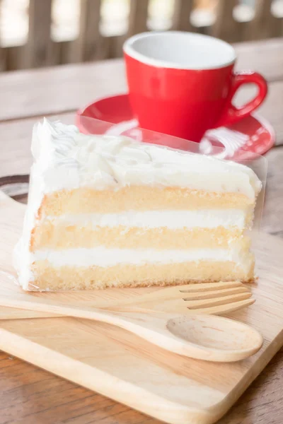 Hot coffee cup and young coconut cake — Stock Photo, Image